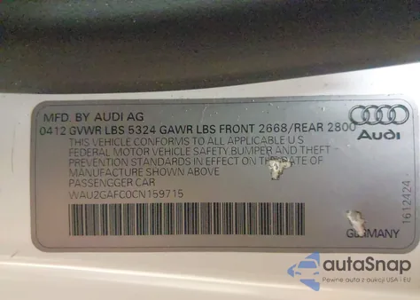 2012 Audi A7 Premium from USA, damaged, VIN WAU2GAFC0CN159715
